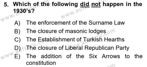 Turkish Politics Dersi 2020 - 2021 Yılı Yaz Okulu Sınavı 5. Soru