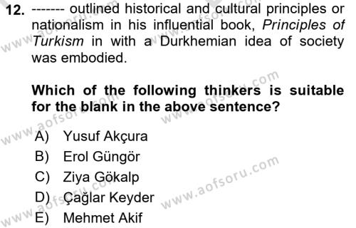 Turkish Politics Dersi 2021 - 2022 Yılı (Vize) Ara Sınavı 12. Soru
