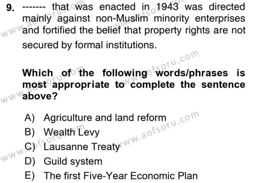 Turkish Politics Dersi 2021 - 2022 Yılı (Final) Dönem Sonu Sınavı 9. Soru