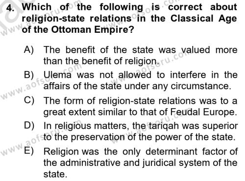 Turkish Politics Dersi 2021 - 2022 Yılı Yaz Okulu Sınavı 4. Soru