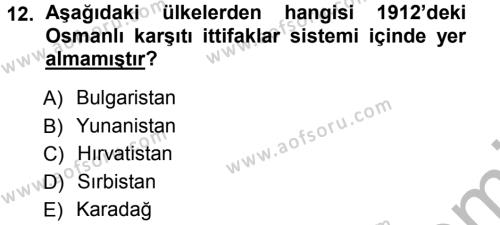 Balkanlar´da Siyaset Dersi 2012 - 2013 Yılı (Vize) Ara Sınavı 12. Soru