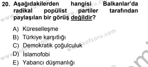 Balkanlar´da Siyaset Dersi 2012 - 2013 Yılı (Vize) Ara Sınavı 20. Soru