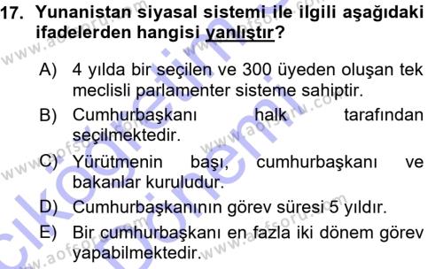 Balkanlar´da Siyaset Dersi 2015 - 2016 Yılı (Vize) Ara Sınavı 17. Soru