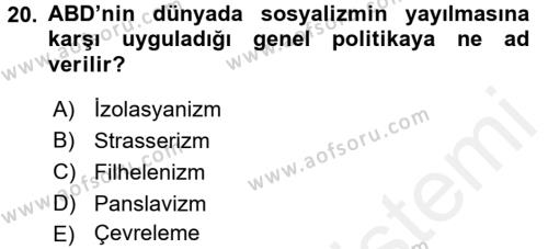 Balkanlar´da Siyaset Dersi 2015 - 2016 Yılı Tek Ders Sınavı 20. Soru