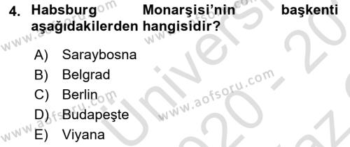 Balkanlar´da Siyaset Dersi 2020 - 2021 Yılı Yaz Okulu Sınavı 4. Soru