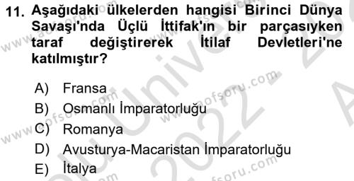 Balkanlar´da Siyaset Dersi 2022 - 2023 Yılı (Vize) Ara Sınavı 11. Soru