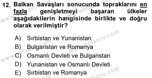 Balkanlar´da Siyaset Dersi 2022 - 2023 Yılı (Vize) Ara Sınavı 12. Soru