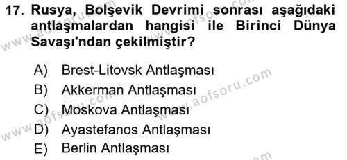 Balkanlar´da Siyaset Dersi 2022 - 2023 Yılı (Vize) Ara Sınavı 17. Soru