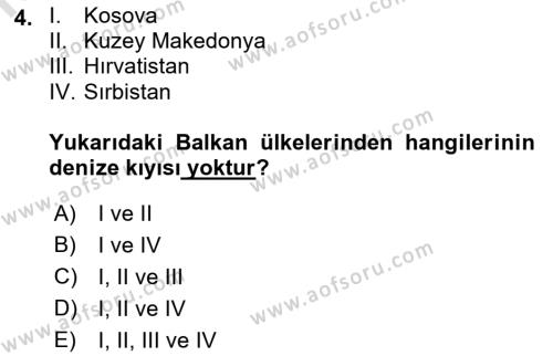 Balkanlar´da Siyaset Dersi 2022 - 2023 Yılı (Vize) Ara Sınavı 4. Soru