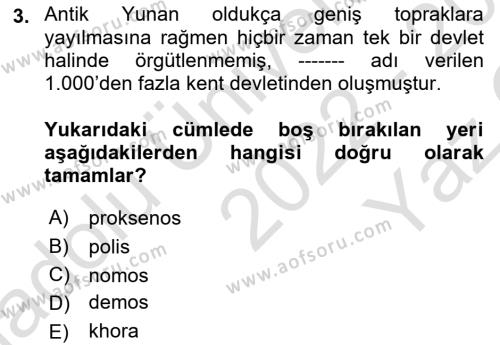 Balkanlar´da Siyaset Dersi 2022 - 2023 Yılı Yaz Okulu Sınavı 3. Soru