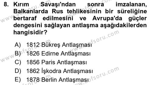 Balkanlar´da Siyaset Dersi 2022 - 2023 Yılı Yaz Okulu Sınavı 8. Soru