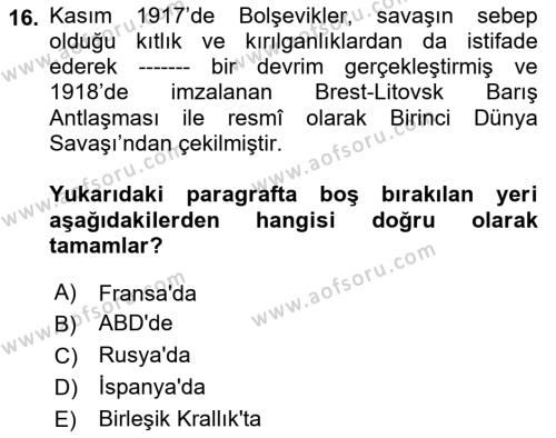 Balkanlar´da Siyaset Dersi 2023 - 2024 Yılı (Vize) Ara Sınavı 16. Soru