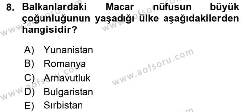Balkanlar´da Siyaset Dersi 2023 - 2024 Yılı (Vize) Ara Sınavı 8. Soru