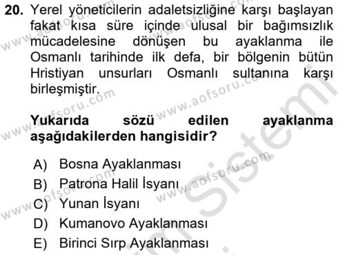 Balkanlarda Siyaset Dersi 2024 - 2025 Yılı (Vize) Ara Sınavı 20. Soru