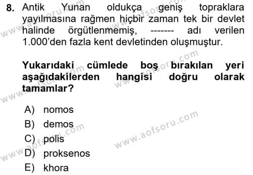 Balkanlarda Siyaset Dersi 2024 - 2025 Yılı (Vize) Ara Sınavı 8. Soru