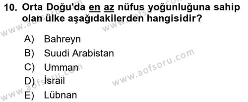 Orta Doğuda Siyaset Dersi 2020 - 2021 Yılı Yaz Okulu Sınavı 10. Soru