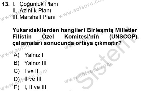 Orta Doğuda Siyaset Dersi 2020 - 2021 Yılı Yaz Okulu Sınavı 13. Soru