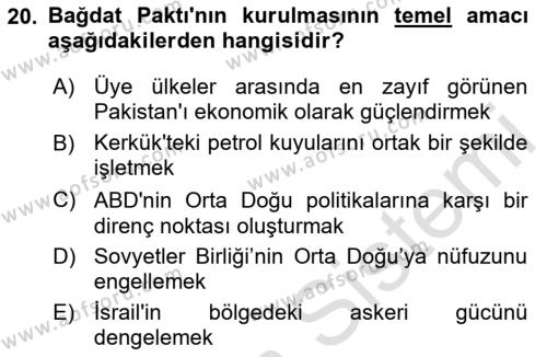 Orta Doğuda Siyaset Dersi 2020 - 2021 Yılı Yaz Okulu Sınavı 20. Soru