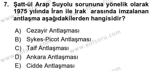 Orta Doğuda Siyaset Dersi 2020 - 2021 Yılı Yaz Okulu Sınavı 7. Soru