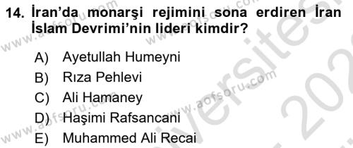 Orta Doğuda Siyaset Dersi 2021 - 2022 Yılı (Vize) Ara Sınavı 14. Soru