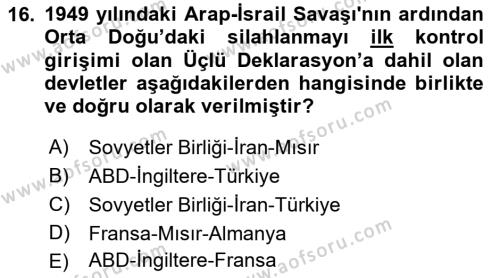 Orta Doğuda Siyaset Dersi 2021 - 2022 Yılı (Vize) Ara Sınavı 16. Soru