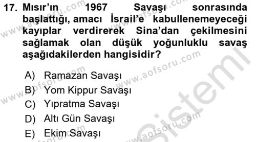 Orta Doğuda Siyaset Dersi 2021 - 2022 Yılı (Vize) Ara Sınavı 17. Soru