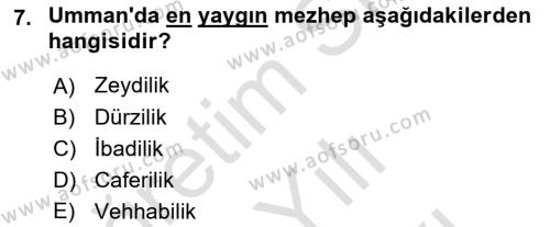 Orta Doğuda Siyaset Dersi 2021 - 2022 Yılı (Vize) Ara Sınavı 7. Soru