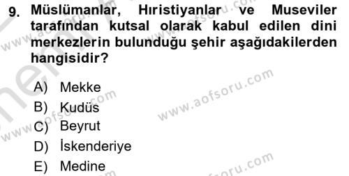 Orta Doğuda Siyaset Dersi 2021 - 2022 Yılı (Vize) Ara Sınavı 9. Soru