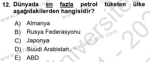 Orta Doğuda Siyaset Dersi 2021 - 2022 Yılı (Final) Dönem Sonu Sınavı 12. Soru