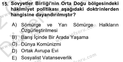 Orta Doğuda Siyaset Dersi 2021 - 2022 Yılı (Final) Dönem Sonu Sınavı 15. Soru