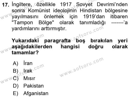 Orta Doğuda Siyaset Dersi 2021 - 2022 Yılı (Final) Dönem Sonu Sınavı 17. Soru