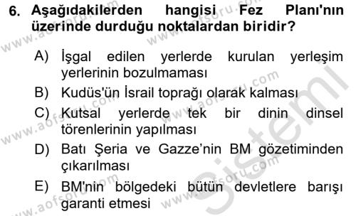 Orta Doğuda Siyaset Dersi 2021 - 2022 Yılı (Final) Dönem Sonu Sınavı 6. Soru