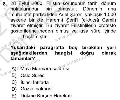 Orta Doğuda Siyaset Dersi 2021 - 2022 Yılı (Final) Dönem Sonu Sınavı 8. Soru