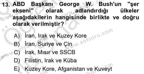 Orta Doğuda Siyaset Dersi 2021 - 2022 Yılı Yaz Okulu Sınavı 13. Soru