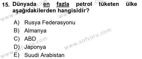 Orta Doğuda Siyaset Dersi 2021 - 2022 Yılı Yaz Okulu Sınavı 15. Soru