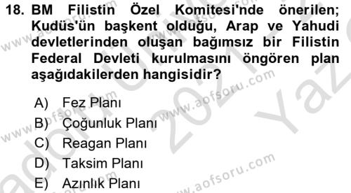 Orta Doğuda Siyaset Dersi 2021 - 2022 Yılı Yaz Okulu Sınavı 18. Soru