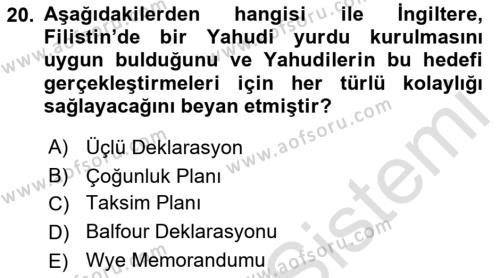 Orta Doğuda Siyaset Dersi 2021 - 2022 Yılı Yaz Okulu Sınavı 20. Soru