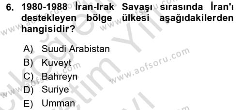 Orta Doğuda Siyaset Dersi 2021 - 2022 Yılı Yaz Okulu Sınavı 6. Soru