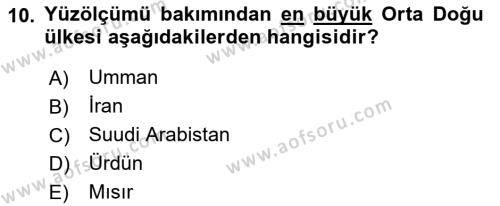 Orta Doğuda Siyaset Dersi 2022 - 2023 Yılı Yaz Okulu Sınavı 10. Soru