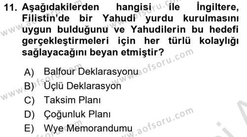 Orta Doğuda Siyaset Dersi 2022 - 2023 Yılı Yaz Okulu Sınavı 11. Soru