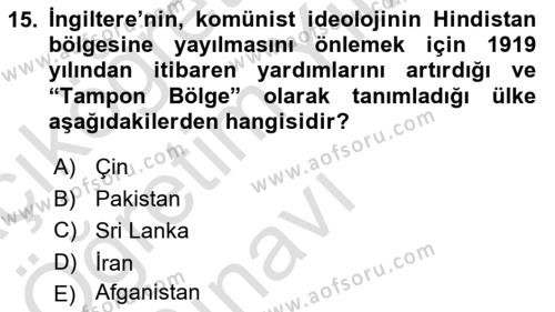 Orta Doğuda Siyaset Dersi 2022 - 2023 Yılı Yaz Okulu Sınavı 15. Soru