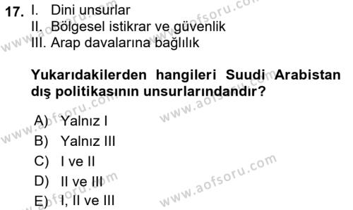 Orta Doğuda Siyaset Dersi 2022 - 2023 Yılı Yaz Okulu Sınavı 17. Soru