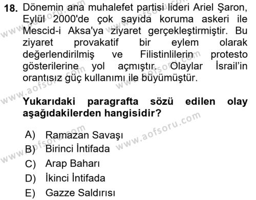 Orta Doğuda Siyaset Dersi 2022 - 2023 Yılı Yaz Okulu Sınavı 18. Soru