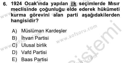 Orta Doğuda Siyaset Dersi 2022 - 2023 Yılı Yaz Okulu Sınavı 6. Soru