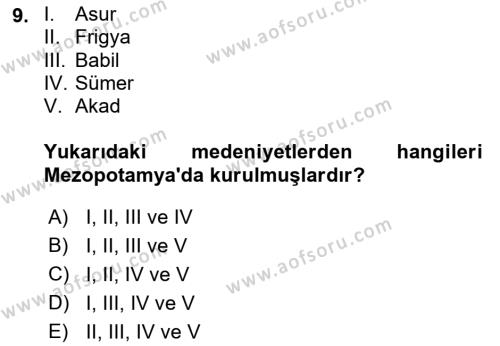 Orta Doğuda Siyaset Dersi 2022 - 2023 Yılı Yaz Okulu Sınavı 9. Soru