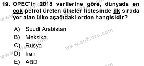 Orta Asya ve Kafkaslarda Siyaset Dersi 2019 - 2020 Yılı (Final) Dönem Sonu Sınavı 19. Soru