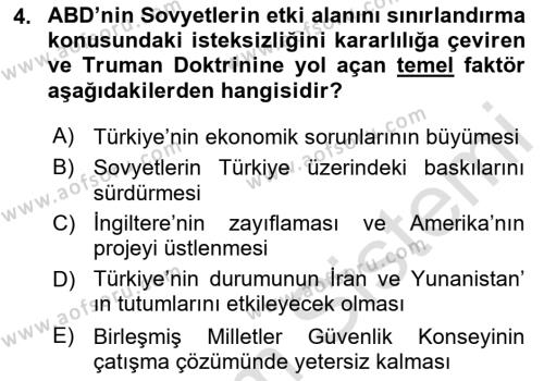 Orta Asya ve Kafkaslarda Siyaset Dersi 2020 - 2021 Yılı Yaz Okulu Sınavı 4. Soru