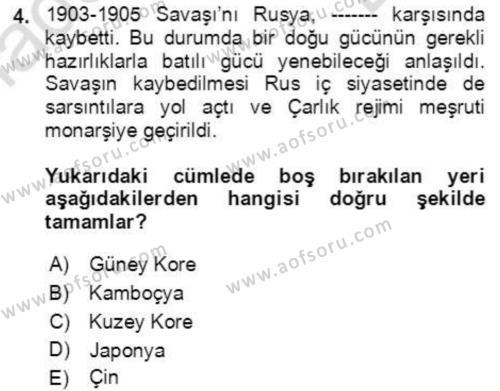 Orta Asya ve Kafkaslarda Siyaset Dersi 2021 - 2022 Yılı (Final) Dönem Sonu Sınavı 4. Soru