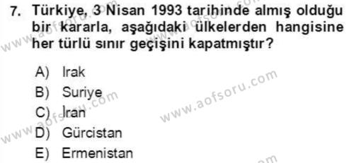 Orta Asya ve Kafkaslarda Siyaset Dersi 2021 - 2022 Yılı (Final) Dönem Sonu Sınavı 7. Soru