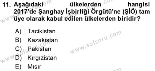 Orta Asya ve Kafkaslarda Siyaset Dersi 2022 - 2023 Yılı (Vize) Ara Sınavı 11. Soru